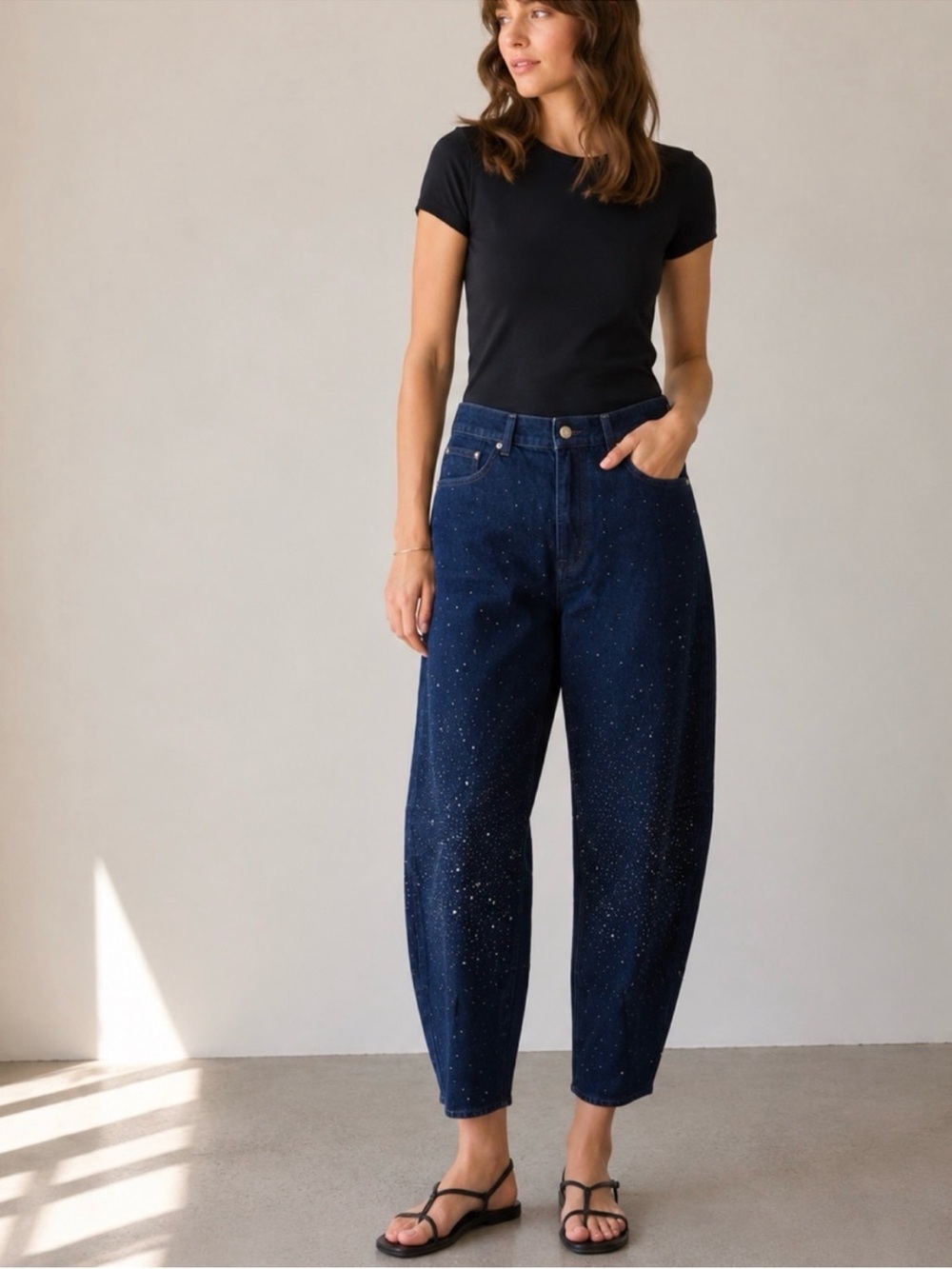 Madewell Balloon Jeans Sz 30 Rhinestone studded Barrel Leg high Rise $168